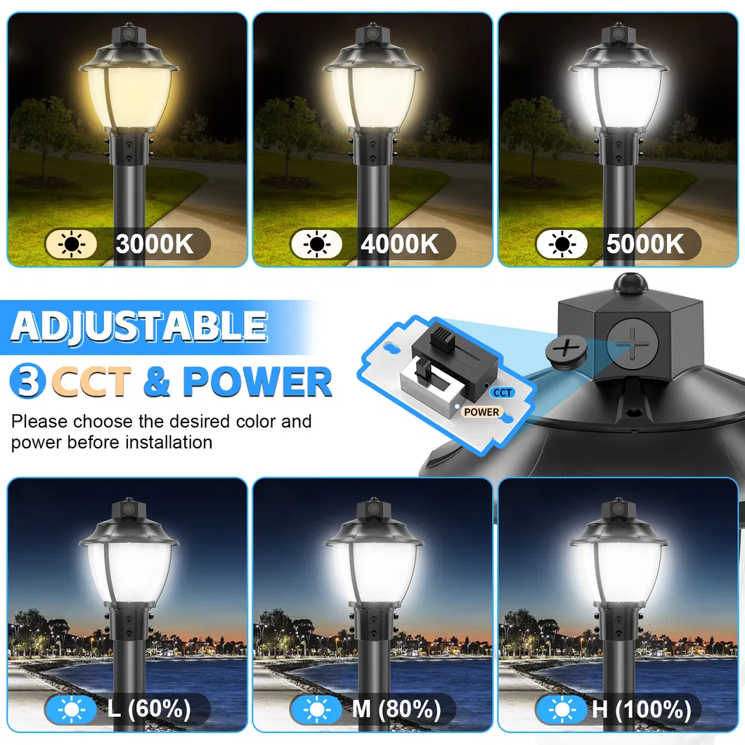 LED-Gartenleuchte, abstimmbar, Anti-Schock, IP65, 48/64/80W, wasserdicht, 130lm/W, Laterne, Schwarz und Weiß, Rasen 0