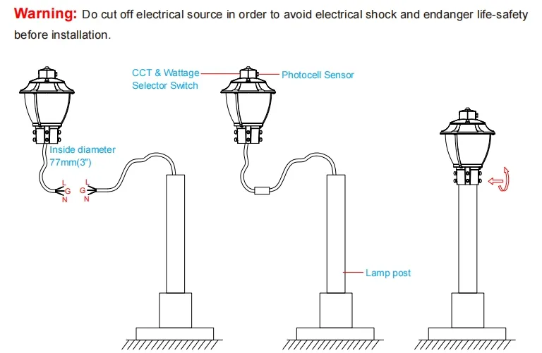 LED-Gartenleuchte, abstimmbar, Anti-Schock, IP65, 48/64/80W, wasserdicht, 130lm/W, Laterne, Schwarz und Weiß, Rasen 5