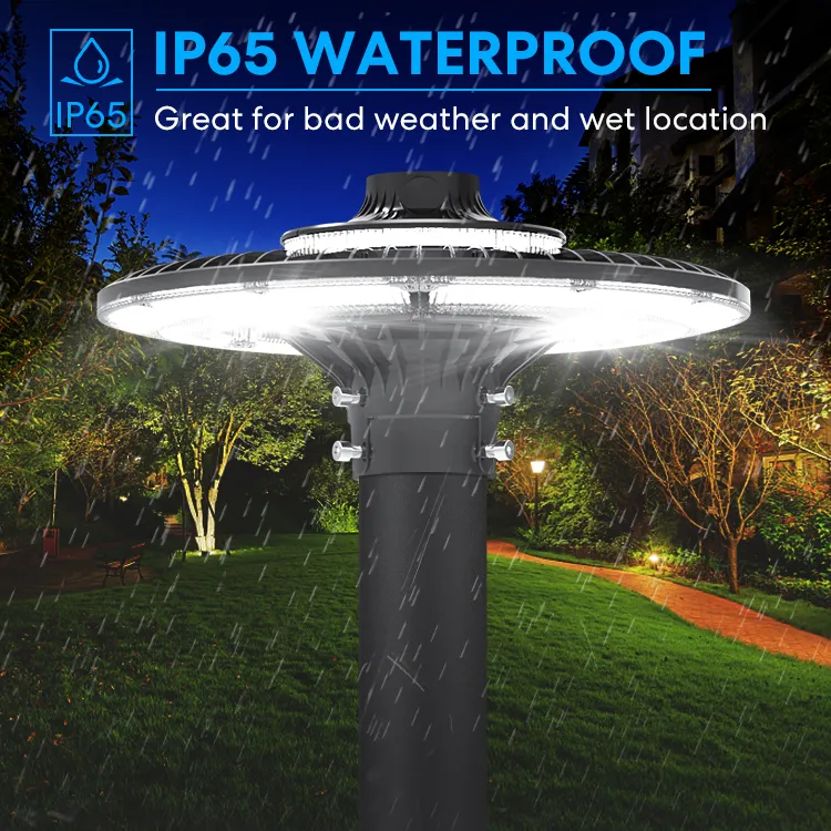 LED-Gartenleuchte, einstellbar, 150W, IP65, eingebaut wasserdicht, 130lm/W, rund, schwarz, Hof, Park, Garten, Pfostenaufsatz 2
