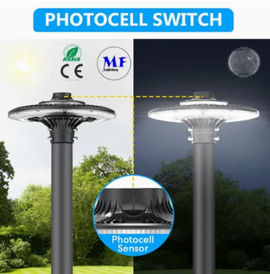 LED-Gartenleuchte, einstellbar, 150W, IP65, eingebaut wasserdicht, 130lm/W, rund, schwarz, Hof, Park, Garten, Pfostenaufsatz